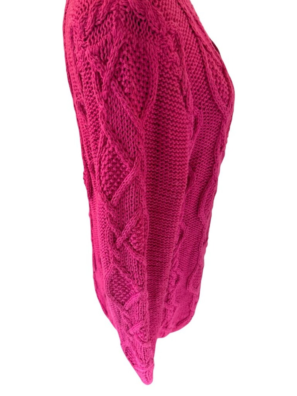 Vintage Lauren Hansen Size S Hand Knit Raspberry Pink Cable Knit Cardigan Cozy - Picture 7 of 16